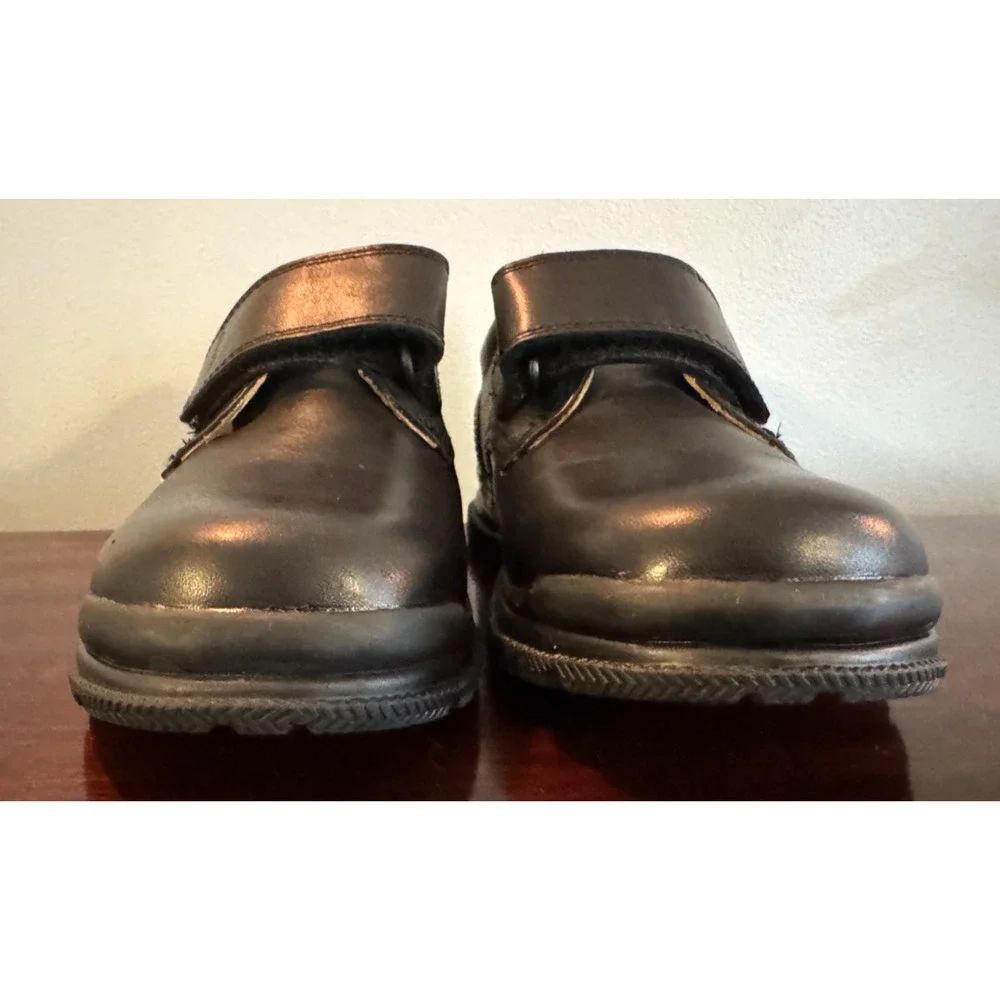 Geox Respira Boys Black Leather School Shoes Hook Loop Strap EU 31 US 13 Uniform